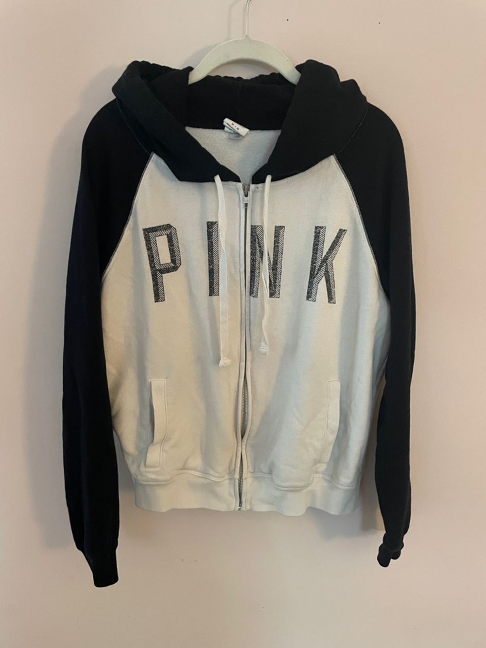 PINK Victoria's Secret Two-Tone Zip Hoodie - Black & Cream